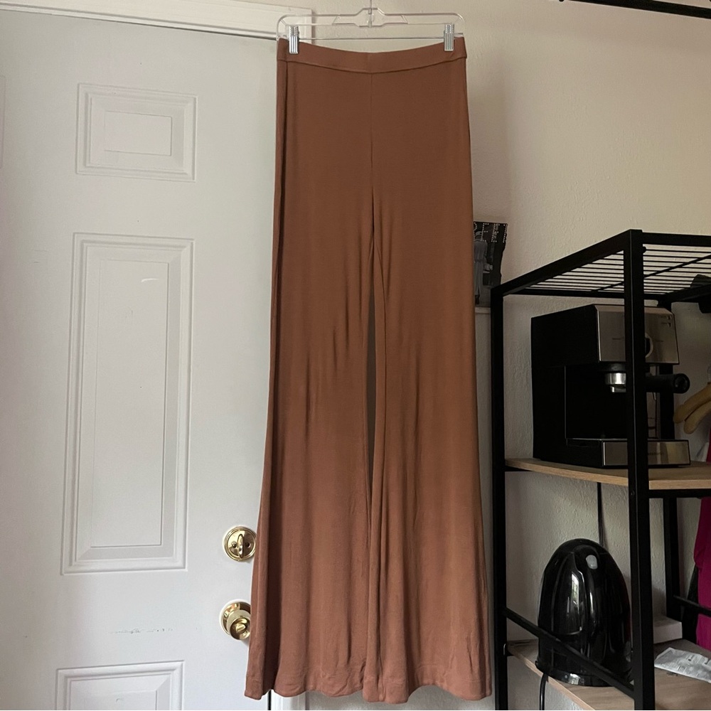 ALIX NYC brown modal rib knit soft elastic waist wide‎ leg pants